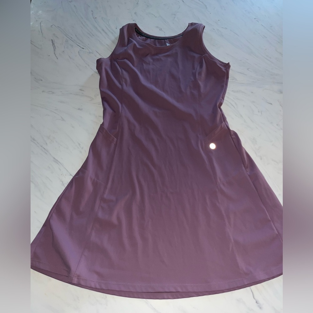 Baleaf active a line tennis dress stretch sport solid lavendar crew pockets s